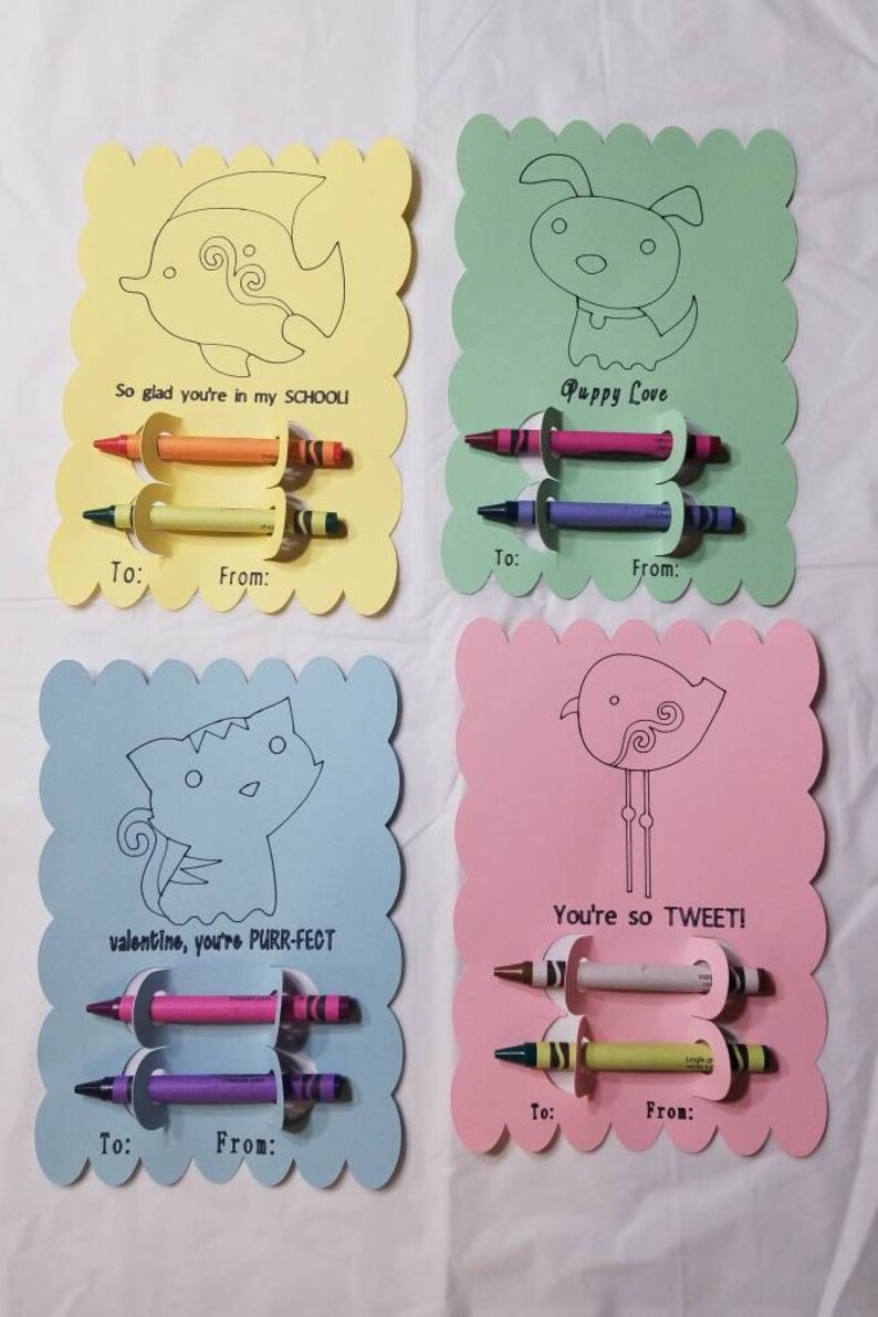Valentine Favor Non Candy Valentines Card Kids Valentines Card Kids Party Favor Class Party Valentines Valentines Day Coloring Cards
