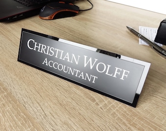 Personalised Desk Name Plate, Custom Engraved Desk Sign, Plaque, Office Sign, Red Granite Looks.