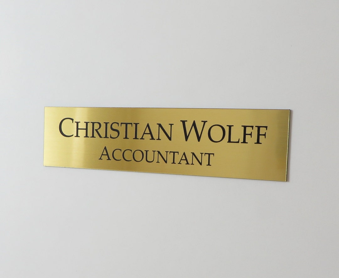 Custom Engraved Office Wall Name Plate – 7cm X 4cm Brushed Gold Plastic – Personalised Sign By GT Laser