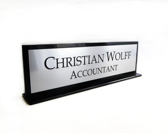 Personalized Desk Name Plate, Custom Engraved Office Sign, Double Sided.