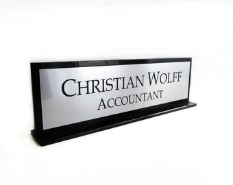 Double Sided Desk Name Plate, Executive, Personalised, Custom Engraved Desk Sign, Plaque, Office, Office Sign, Home Sign..