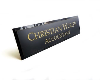 Personalised Desk Name Plate, Custom Engraved Desk Sign, Plaque, Office Sign, Black Granite Looks.