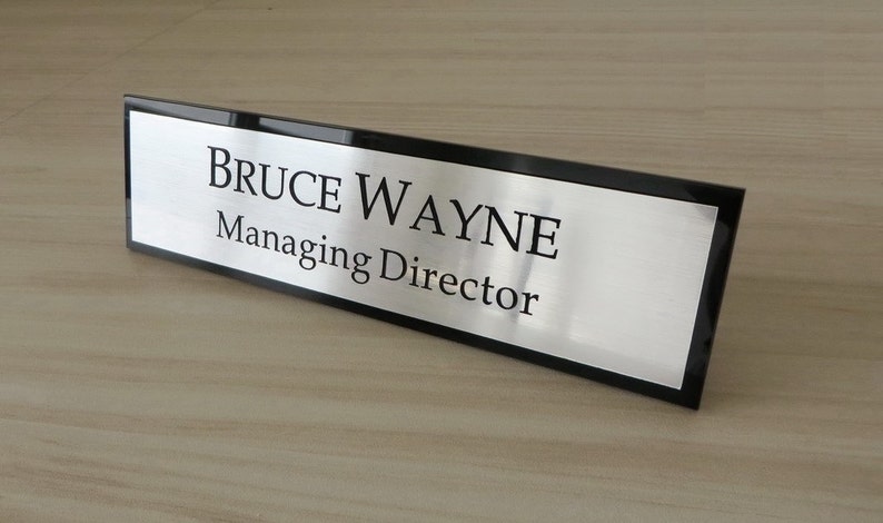 Personalised Desk Name Plate, Custom Engraved Desk Sign, Office Plaque, Executive Office Sign. Silver Brushed