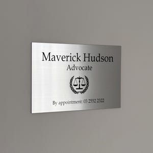 Custom Name Plate with Logo, Laser-Engraved Sign, QR code, NFC, Peel & Stick.