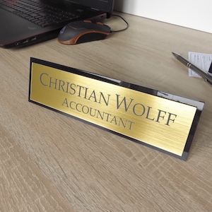 Personalised Desk Name Plate, Custom Engraved Desk Sign, Plaque, Office Sign, Red Granite Looks.