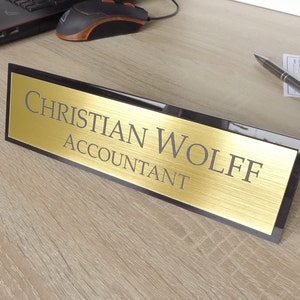 Personalised Desk Name Plate, Custom Engraved Desk Sign, Office Plaque, Executive Office Sign. Gold Brushed