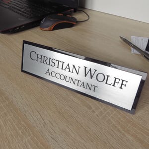 Personalised Desk Name Plate, Custom Engraved Desk Sign, Plaque, Office Sign, Black Granite Looks.