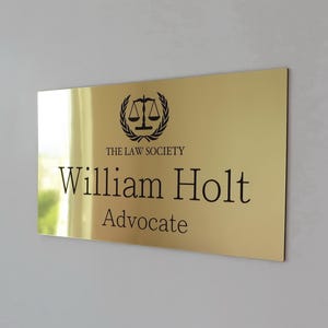 Custom Acrylic Wall Sign - Personalized Office Name Plate with Logo, Gold or Silver, Adhesive Backing