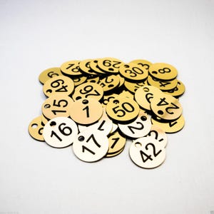 50 numbered discs, size 3cm Custom Engraved, For Table, Tags Foe Lockers, Restaurant, Clubs, locker numbers.