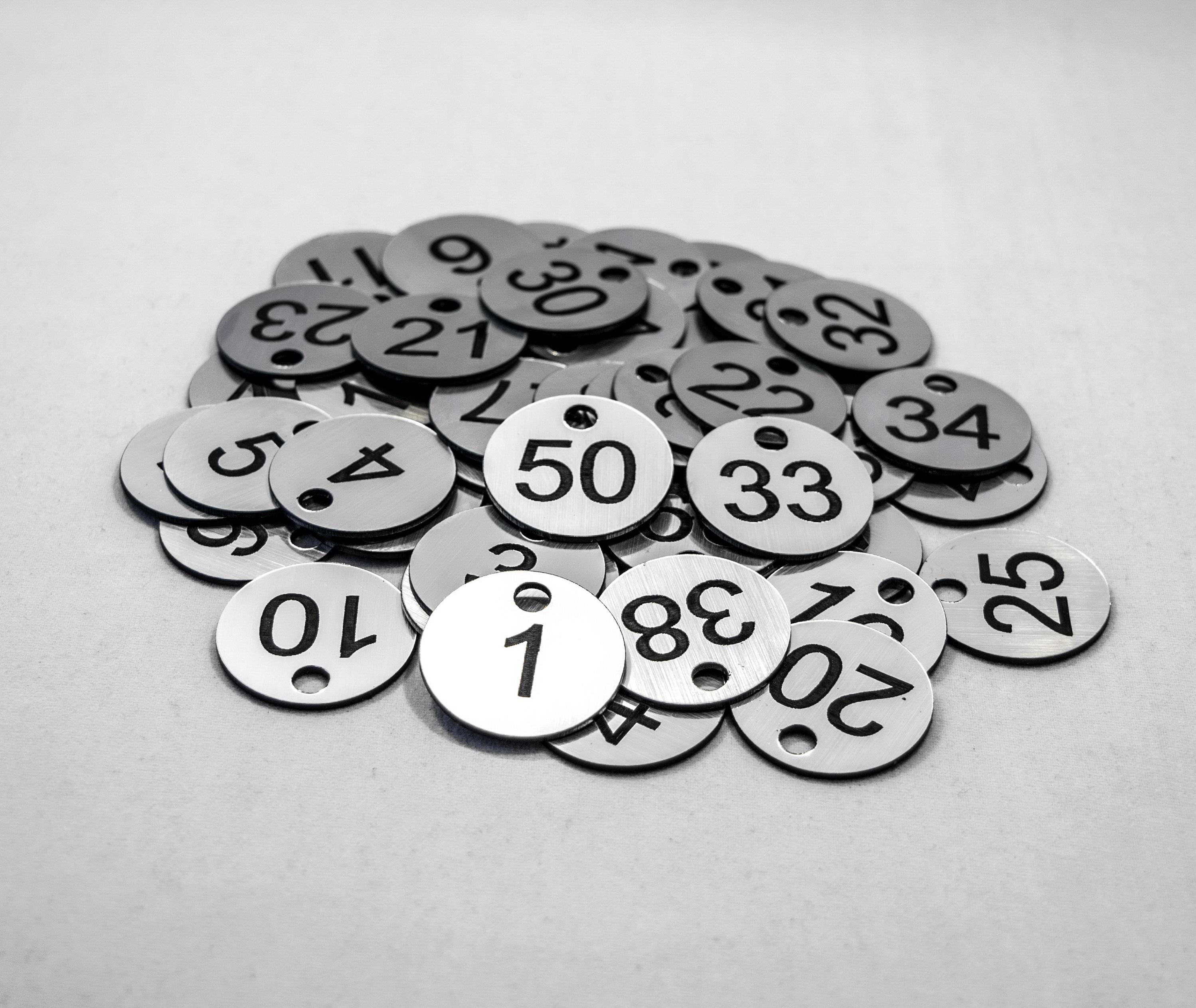 50 numbered discs, size 3cm Custom Engraved, For Table, Tags Foe Lockers, Restaurant, Clubs, locker numbers.