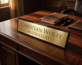 Personalised Desk Name Plate, Custom Engraved Sign, Executive Office Sign, Gold and Silver colors.