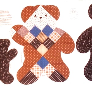 A Cute Pair of Cranston  Patchwork Teddy Bears Fabric Panel with Instructions ~Ready to Cut & Sew ~ #58 ~New