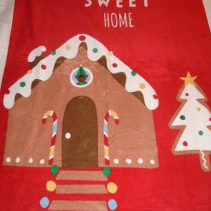 The Christmas Ginger Bread House Gum Drops and Candy Canes Double Sided Hand Tied Fleece Rag Blanket / Throw ~ New