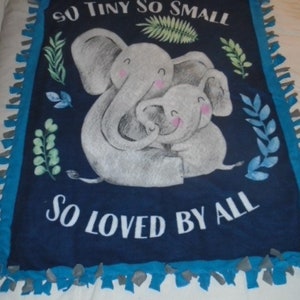 Whimsical  Baby Elephant  So Loved By All Double Sided Hand Tied Fleece Rag Blanket / Throw ~ Baby Gift ~ New