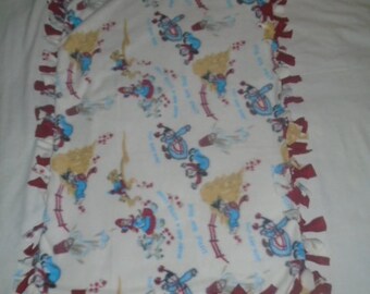 Colorful Nursery Rhyme Print Double Sided Hand Tied Fleece Rag Toddler / Baby Blanket ~ Brand New