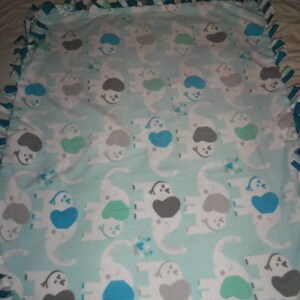 Brand New Whimsical Baby Elephant  Double Sided Hand Tied Fleece Rag Blanket / Throw ~ Baby Gift