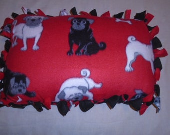 Brand New Cute Pug Doggie  Double Sided Hand Tied Rag Pillow