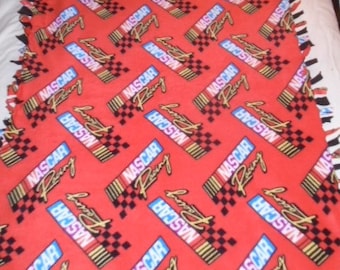 Nascar Stock Car Cup Series  Race Car Checkered Flag Double Sided Hand Tied Rag Blanket ~ New