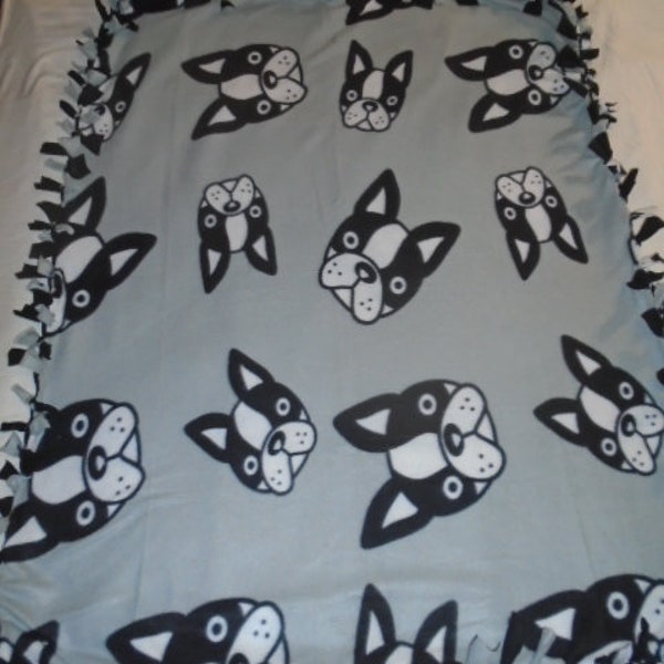 Pug Puppy Dog Lover's  Pure Bred Playful French Bulldog  Double Sided Hand Tied Fleece Rag Blanket ~ Brand New