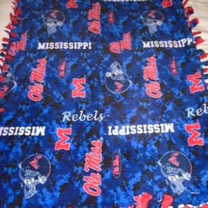 University of Mississippi &quot; Ole Miss &quot;  Rebel NCAA Football Double Sided Hand Tied Rag Blanket