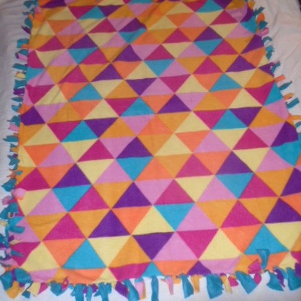 Brand New Colorful Geometric / Triangle  Print Double Sided Hand Tied Fleece Rag Blanket