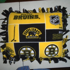 Boston Bruins Hockey Team  Double Sided Hand Tied Rag Pillow ~ New