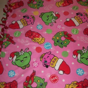 Brand New Whimsical And Fun Christmas  Shopkins Double Sided Hand Tied Fleece Rag  Blanket