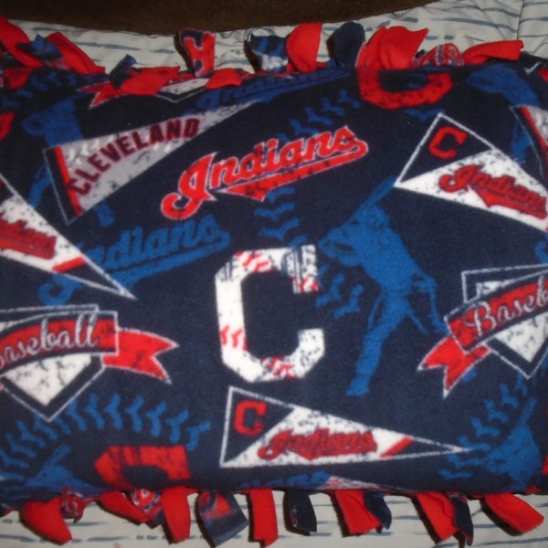 Cleveland Indians MLB Baseball  Double Sided Hand Tied Fleece Rag Pillow ~ New