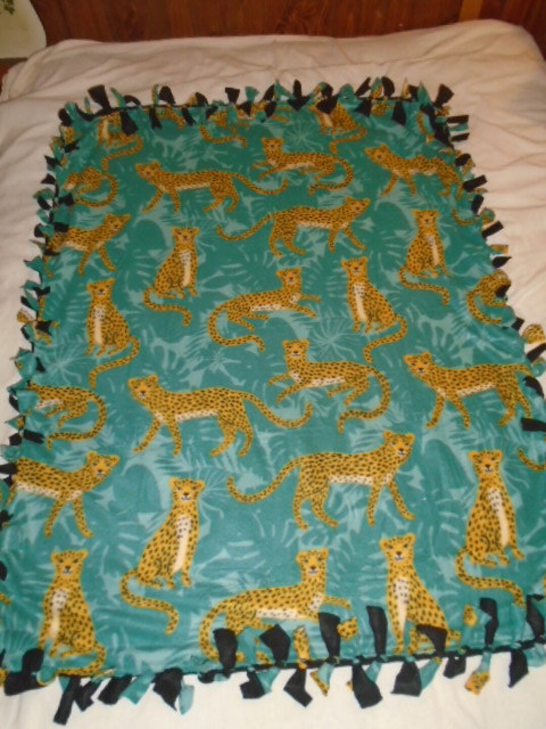 African Safari Jungle Cheetah Print Double Sided Hand Tied Fleece Rag