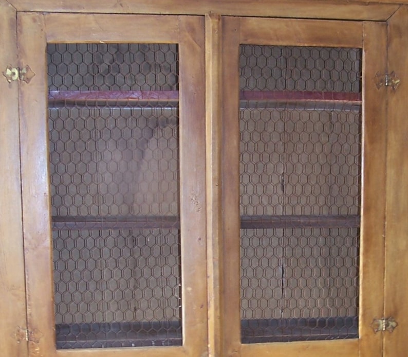 SALE 1700's French Armoire With Chicken Wire Hutch, Cupboard, Shabby