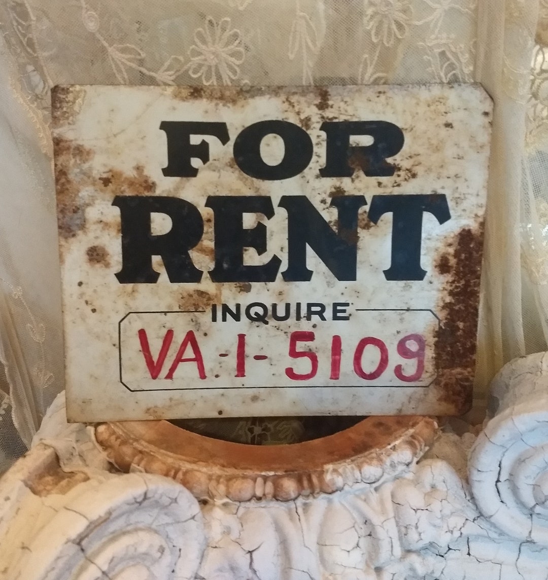 ORIGINAL Antique Metal Sign FOR RENT & Phone Number, Store, Rental