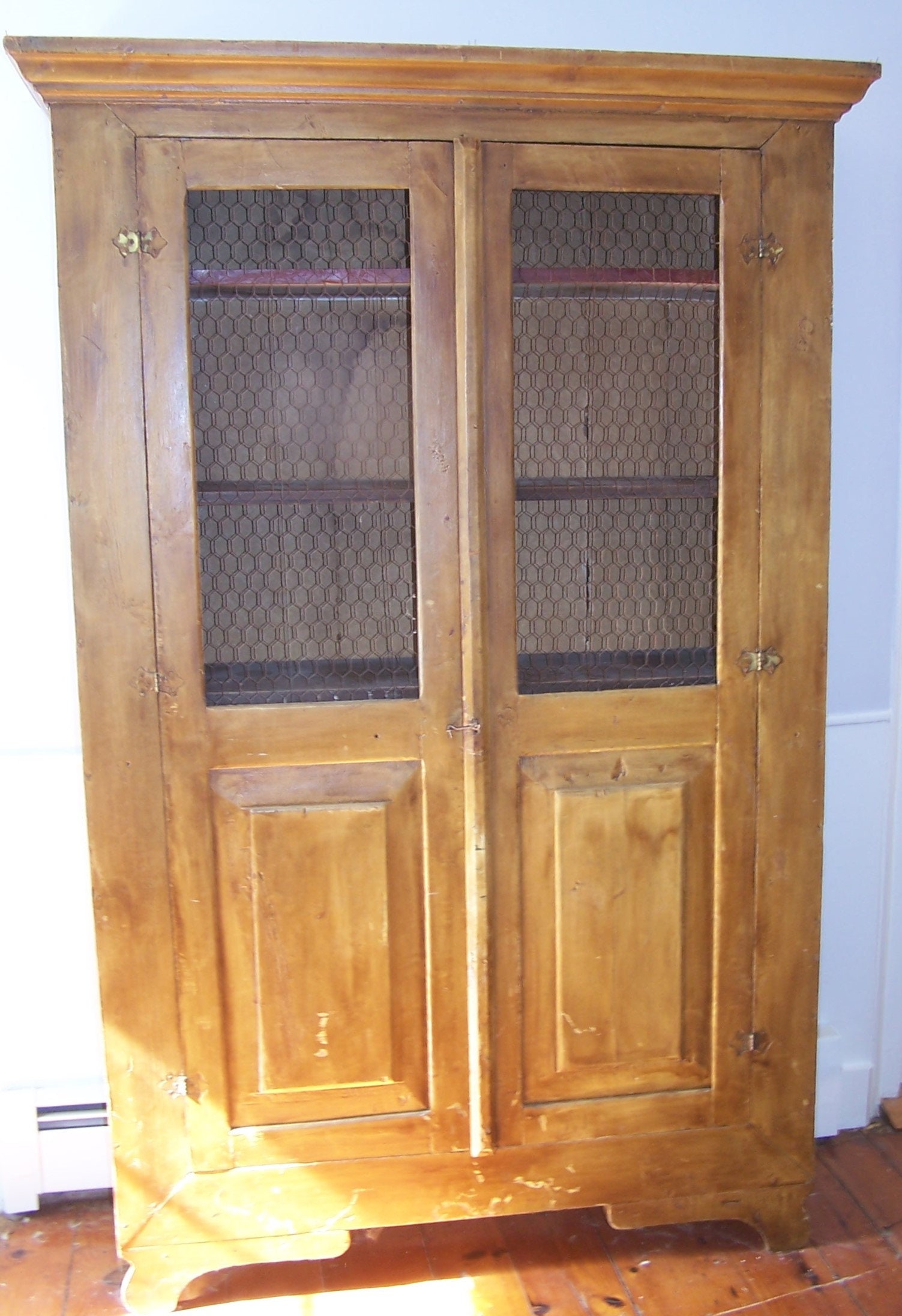 SALE 1700's French Armoire With Chicken Wire Hutch, Cupboard, Shabby