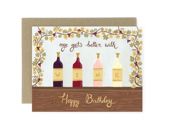 Birthday Card - Age Gets Better With Wine