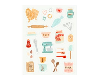 Happy Baking | Sticker Pack | Illustrated Soft Vinyl Stickers | Single Sheet | Retro Inspired | Gifts for Cooks & Bakers | Made In Canada