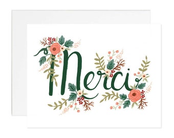 Floral Merci | French Thank You Card | Illustrated Greeting Card | Floral Whimsical Stationery | Vintage Inspired Paper | Made In Canada