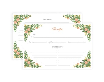 Peach Blossoms | Double Sided Recipe Cards | Illustrated Recipe Cards | Gifts for Chefs & Cooks | Kitchen Stationery | Made In Canada