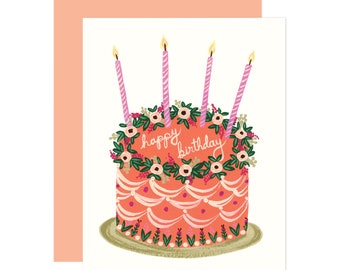 Birthday Cake | Beautiful Floral Birthday Card | Illustrated Greeting Card | Birthday Card For Her | Cards for Mom | Made In Canada