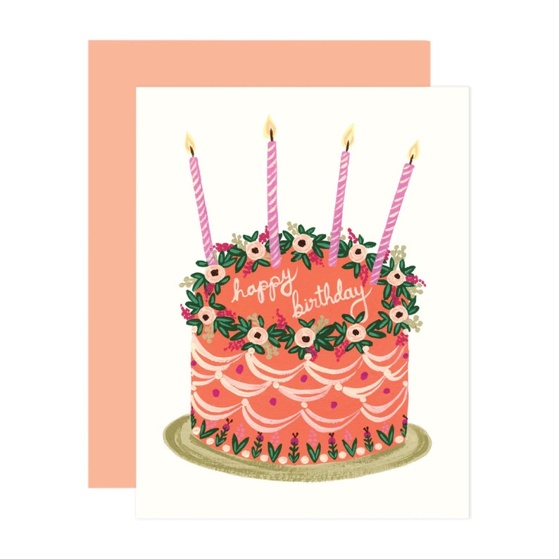 Birthday Cake Beautiful Floral Birthday Card Illustrated Greeting Card Birthday Card For Her Cards for Mom Made In Canada image 1