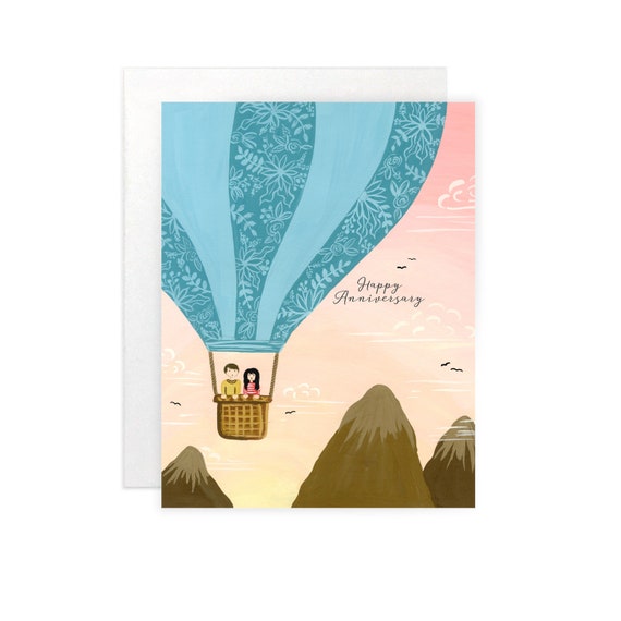 Hot Air Balloon Greeting Card Happy Anniversary Etsy