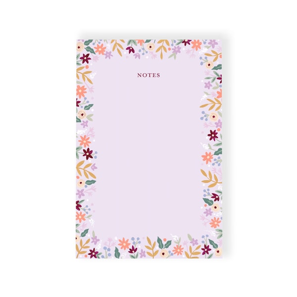 Mauve Flowers | Tear Off Notepad | Illustrated Stationery | 50 Individual Sheets | Cute Paper Goods | Whimsical Paper | Made In Canada