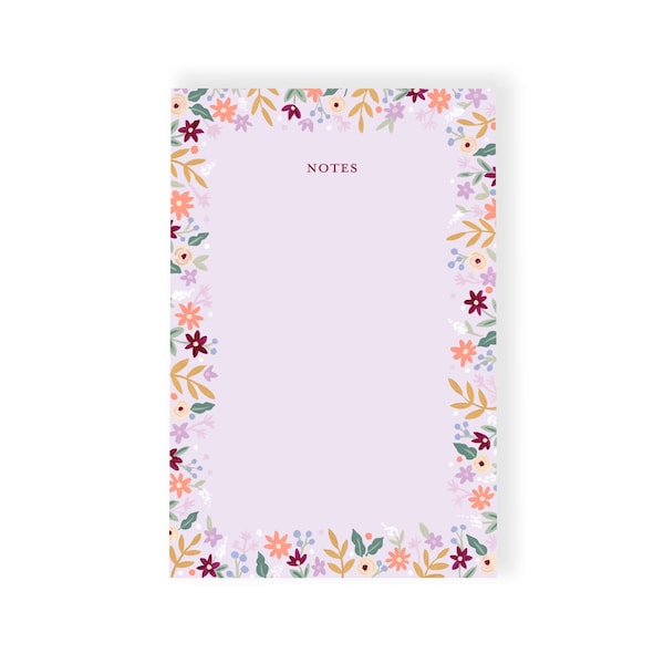 Fleurs Mauve | Déchirer le bloc-notes | Papeterie illustrée | 50 feuilles individuelles | Articles en papier mignons | Papier fantaisiste | Fabriqué au Canada