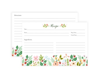 Strawberry Fields | Double Sided Recipe Cards | Illustrated Recipe Cards | Gifts for Chefs & Cooks | Kitchen Stationery | Made In Canada