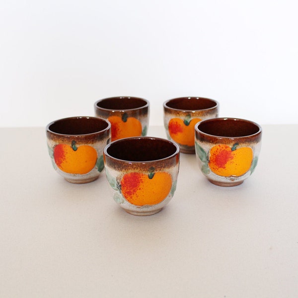 5 petits bols en céramique, tasses à boire vintage, céramique des années 70, tasses avec motif de pomme, bols à thé, WGP, bols
