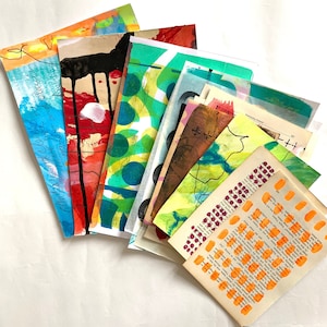 Original Mixed Media Paper Pack, paper for collages, handmade papers and Gelli prints, set of neon colors, for art journals,