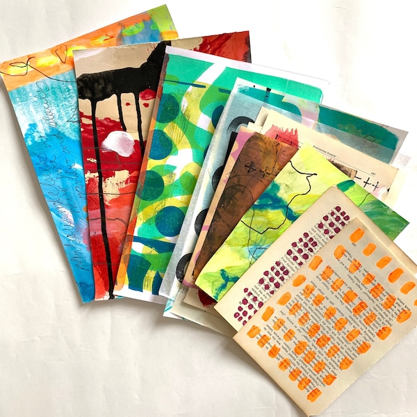 Original Mixed Media Paper Pack, paper for collages, handmade papers and Gelli prints, set of neon colors, for art journals,