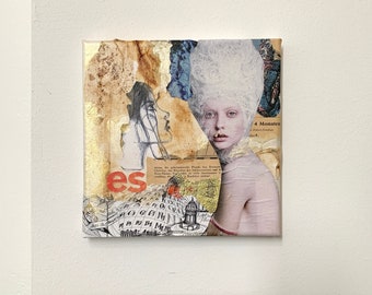 original ART collage, artwork, abstract art on canvas, collage art, mixed media art, art gift, title &quot;Unspoken&quot;