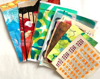 Original Mixed Media Paper Pack, Papier für Collagen, handmade Papiere und Gelli Prints, Set Neonfarben, für art journals,