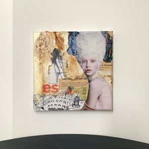 original ART collage, artwork, abstract art on canvas, collage art, mixed media art, art gift, title &quot;Unspoken&quot;