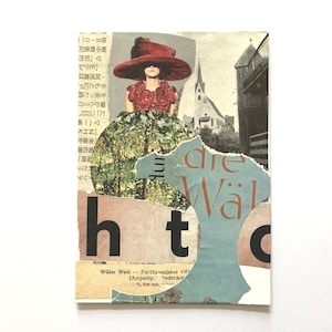 Collage di carta, collage ARTE originale, opere d'arte, arte astratta, tecnica mista, arte collage, arte, regalo d'arte, titolo "Donna con cappello"
