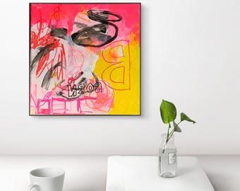 abstract picture, abstract art on canvas, 20 x 20 cm, mixed media art, modern art, acrylic painting, painting, interior design wall decoration